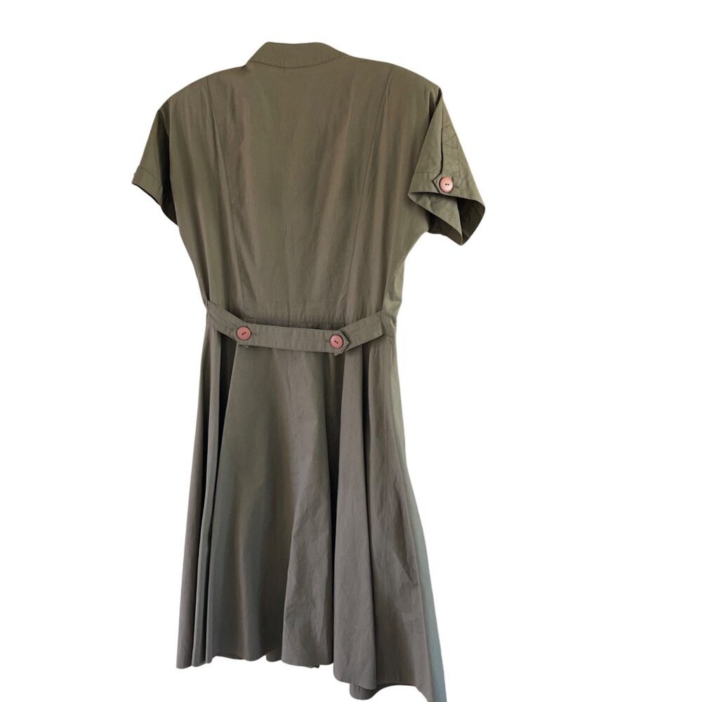 Le Crillon Womens Cotton Button Front A-line Dress Size 6 Khaki Tan Vintage - Picture 10 of 13